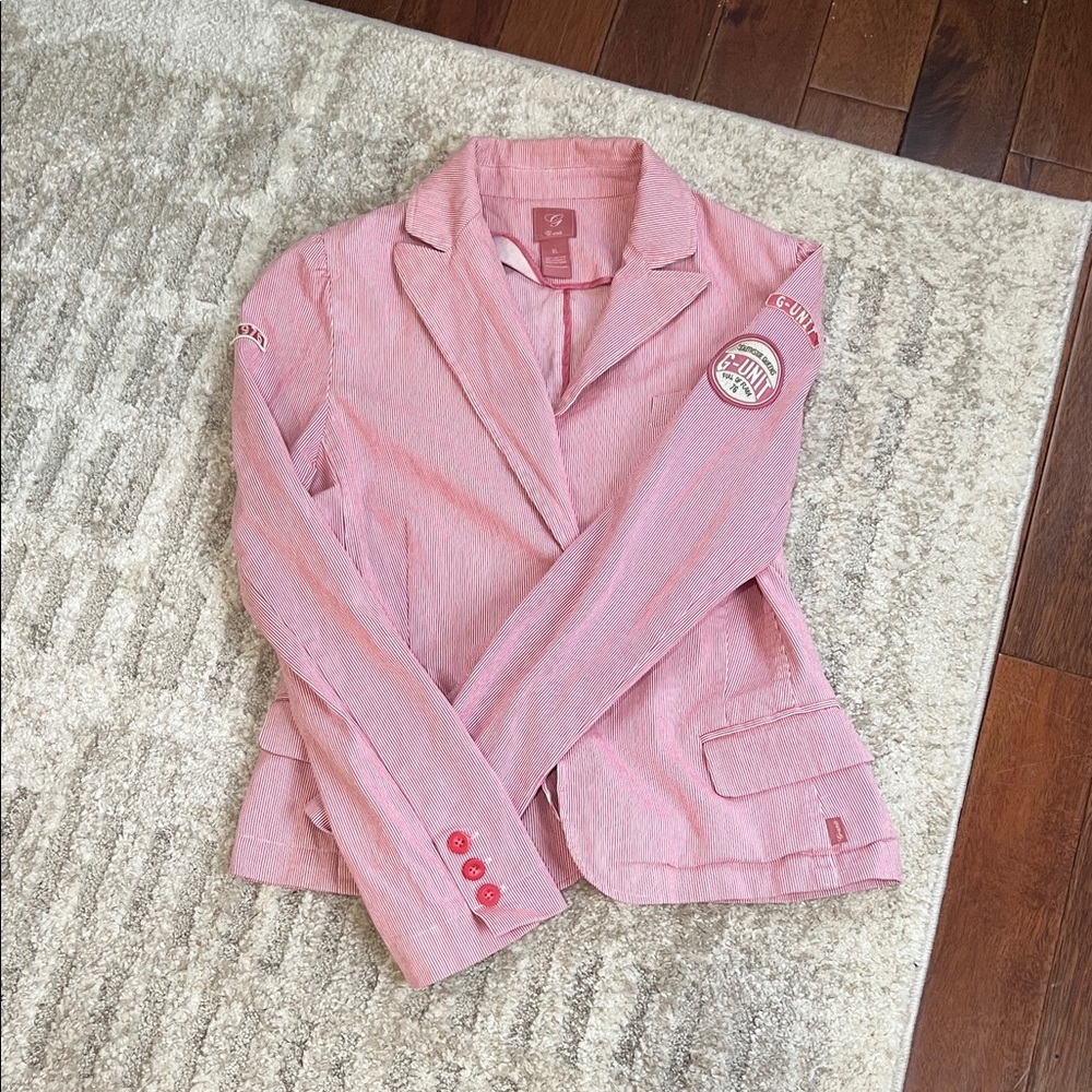 G-Unit Pink Pinstripe Blazer w/ 1976 Patches Y2K Hip Hop XL